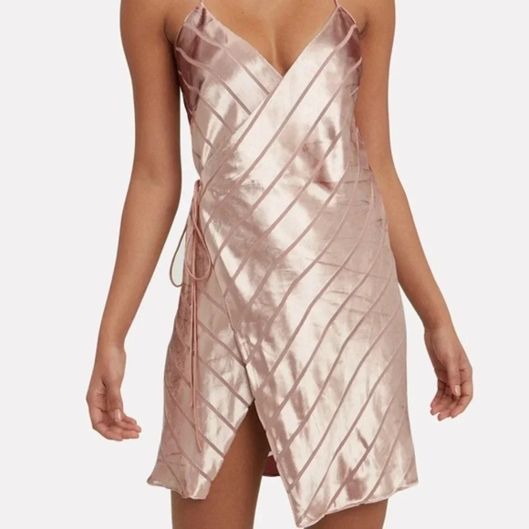NWOT Michelle Mason Pink  Velvet and Silk Stripe Wrap Dress Size 4 - Picture 1 of 5